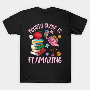 Flamingo Student Happy Back School Fourth Grade Is Flamazing T-Shirt